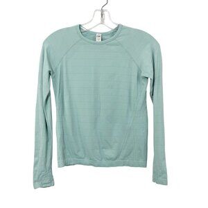 Athleta Girl Shimmer Power Up Long Sleeve Top Mint Metallic Youth Medium